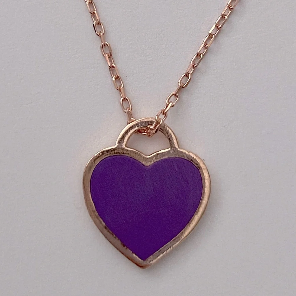 925 Silver purple enamel heart love necklace